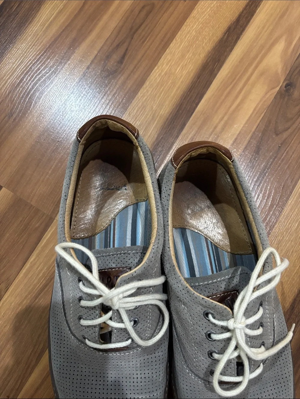 Men’s Grey Perforated Derby Shoes with Cream Laces